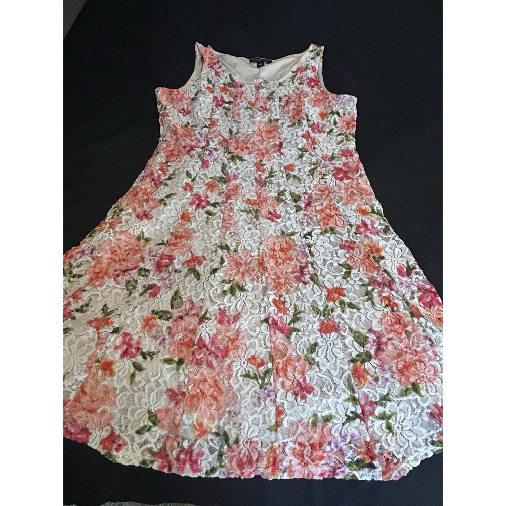 Floral Splash Lace Dress~ L~ Sleeveless Gored Fit & Flare Tea Party Fem Fairy - Picture 11 of 16